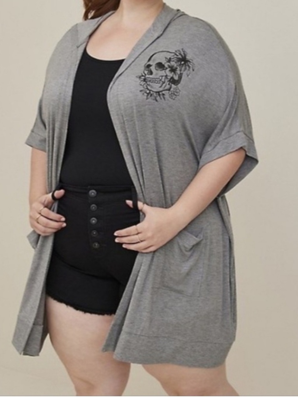Lovesick grey skull hooded cardigan cape lightweight new pockets